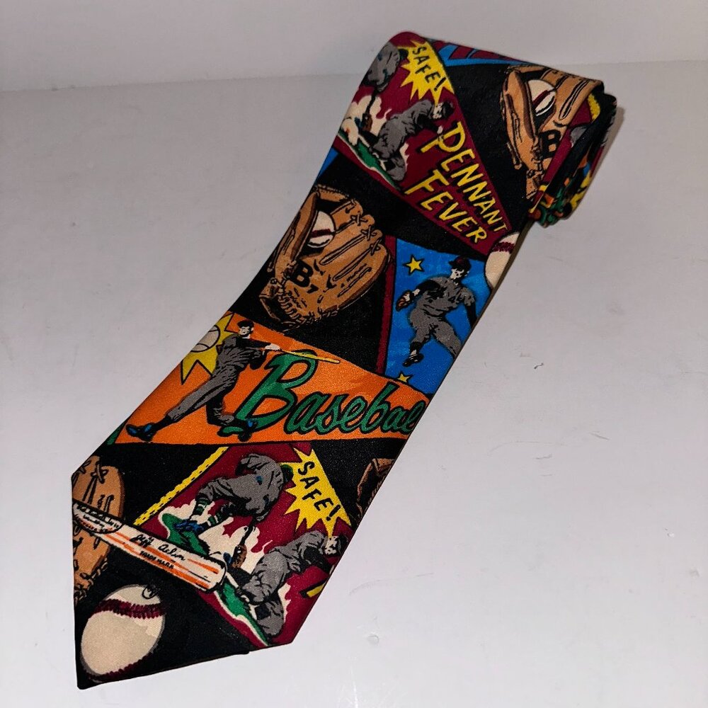 Vintage 1990s Surrey MLB Baseball Necktie Tie pop art style